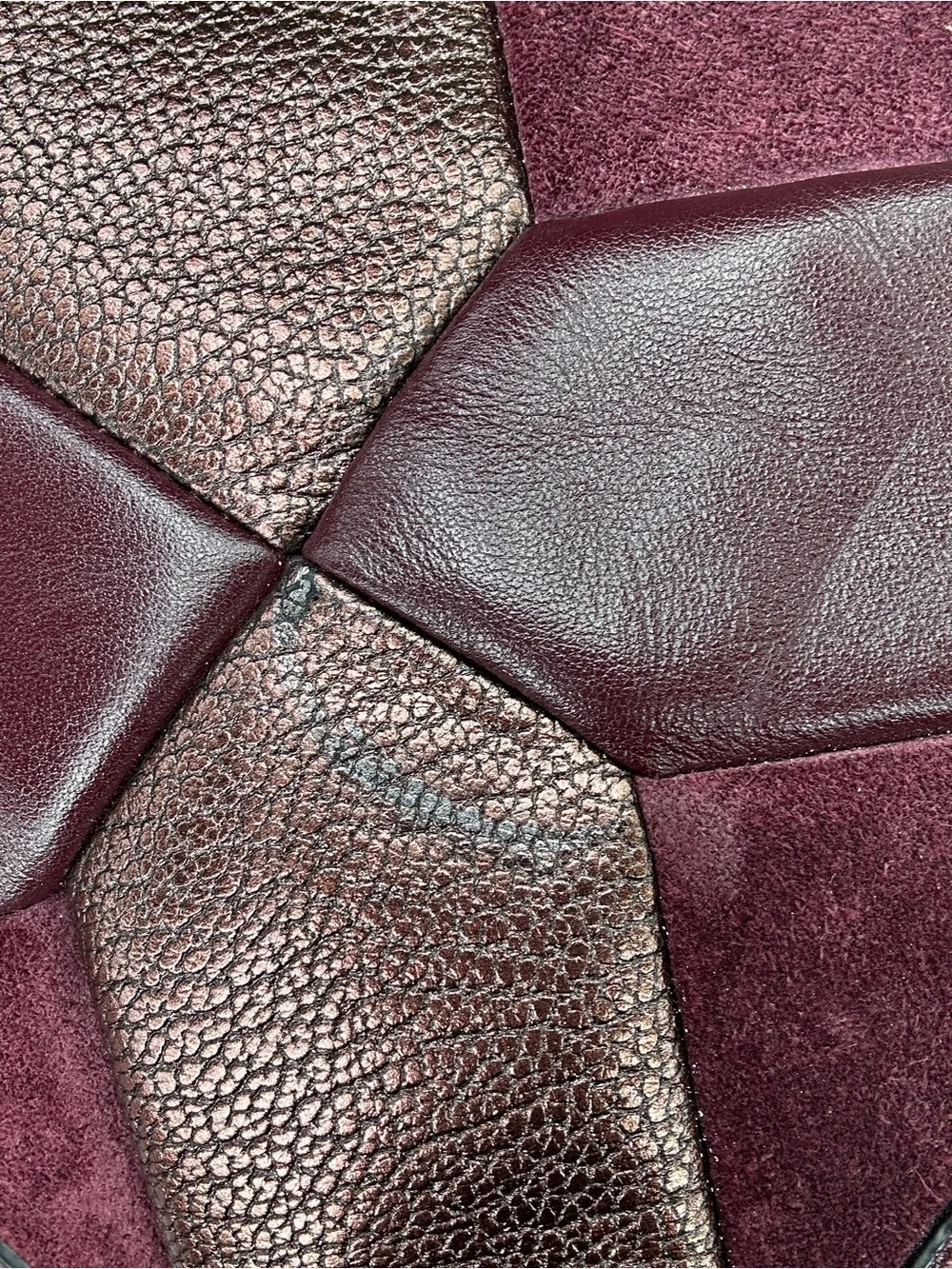 Coach Patchwork Suede & Leather Hobo Shoulder Bag 2016 Burgundy Metallic - Picture 11 of 13